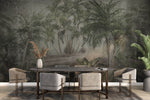 Tapet personalizat Tropical cu palmieri pe un fundal de perete cimentat - VINTAGE TROPICAL