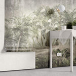 Tapet personalizat Tropical cu palmieri pe un fundal de perete cimentat - VINTAGE TROPICAL