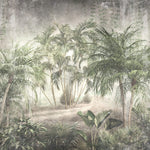 Tapet personalizat Tropical cu palmieri pe un fundal de perete cimentat - VINTAGE TROPICAL