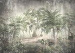 Tapet personalizat Tropical cu palmieri pe un fundal de perete cimentat - VINTAGE TROPICAL