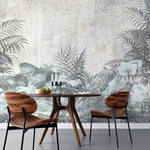 Tapet personalizat Tropical cu plante tropicale pe un fundal de perete cimentat - CONCRETE WALL VEGETATION