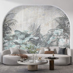 Tapet personalizat Tropical cu plante tropicale pe un fundal de perete cimentat - CONCRETE WALL VEGETATION