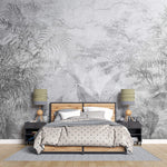 Tapet personalizat Tropical cu plante tropicale pe un funal de perete gri crapat - CRACKED WALL JUNGLE