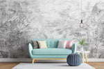 Tapet personalizat Tropical cu plante tropicale pe un funal de perete gri crapat - CRACKED WALL JUNGLE