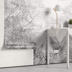 Tapet personalizat Tropical cu plante tropicale pe un funal de perete gri crapat - CRACKED WALL JUNGLE