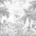 Tapet personalizat Tropical cu plante tropicale pe un perete cu textura de plaster gri - PLASTER STRIPED JUNGLE