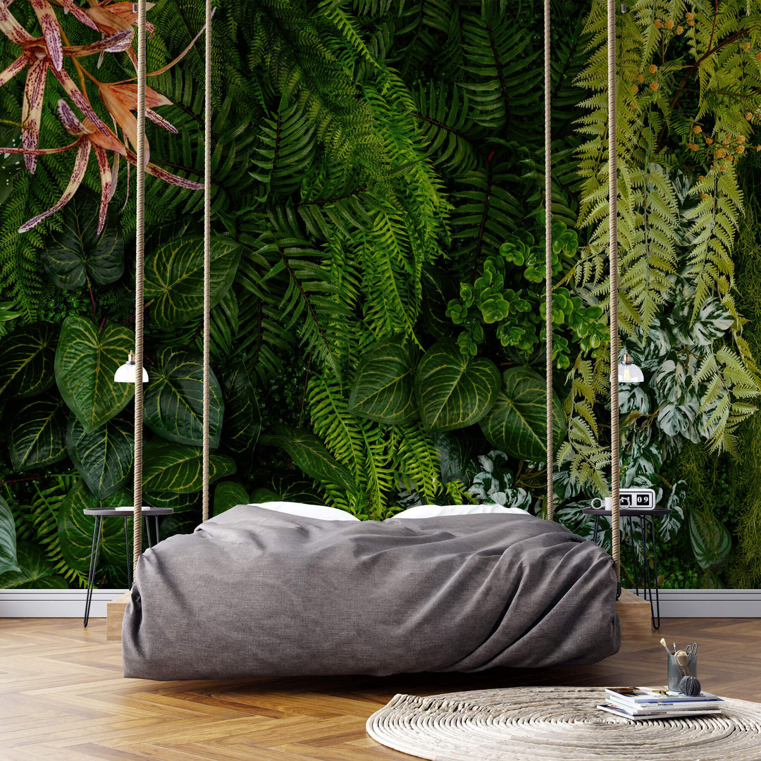 Fototapet personalizat Tropical cu plante tropicale si pasari - BOTANIC PLANT WALL