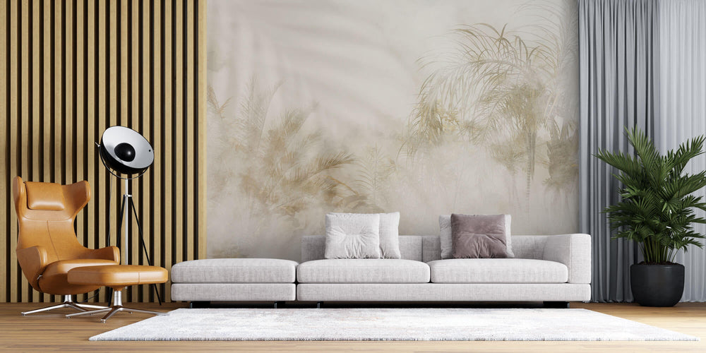 Tapet personalizat Tropical cu padure tropicala sepia aflata in ceata - EXTREME SEPIA FOG