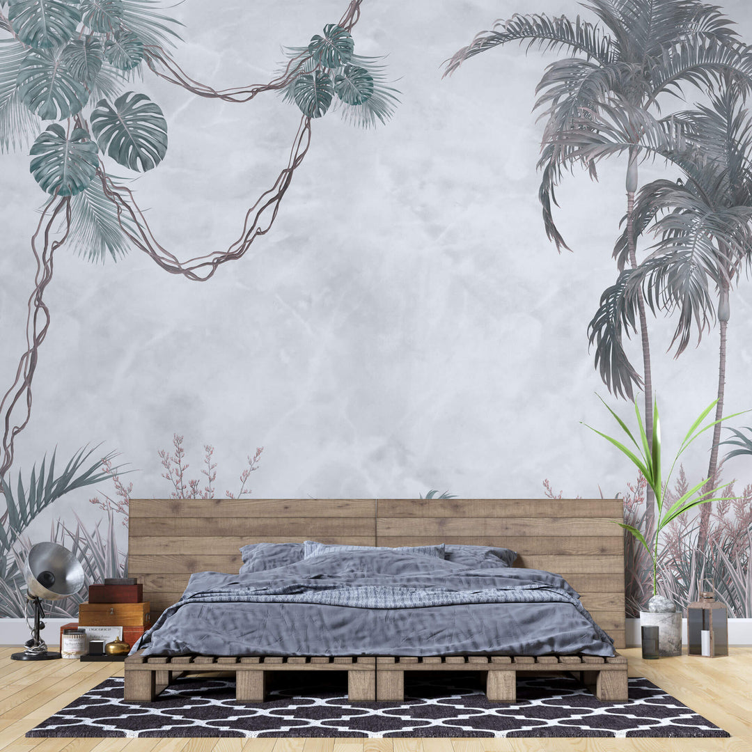 Tapet personalizat Tropical cu liane si plante tropicale - MINTY TROPICAL VINE