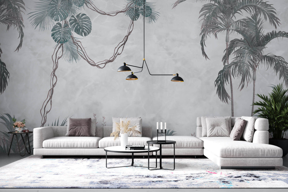 Tapet personalizat Tropical cu liane si plante tropicale - MINTY TROPICAL VINE