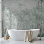Tapet personalizat Tropical cu palmieri verzi pe un fundal texturat gri de ciment - ABSTRACT CONCRETE BAMBOO