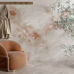 Tapet personalizat Tropical cu palmieri in nuante rosiatice in ceata - STEAMY TROPICAL