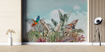 Tapet personalizat Tropical cu plante tropicale si papagali exotici - COLORFUL JUNGLE