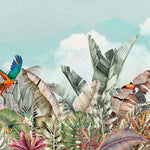 Tapet personalizat Tropical cu plante tropicale si papagali exotici - COLORFUL JUNGLE