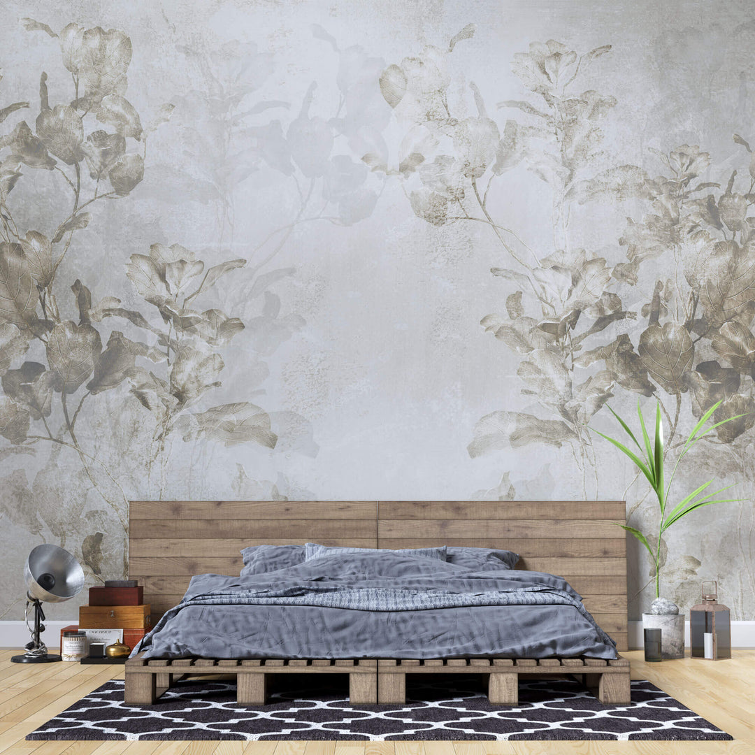 Tapet personalizat Tropical cu copaci in nuante de sepia - FICUS LYRATA