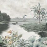 Tapet personalizat Tropical cu peisaj tropical cu floarea paradisului si laguna de apa - CRAYON PALM ISLAND
