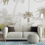 Tapet personalizat Tropical cu peisaj tropical ilustrat abstract in nuante de bej - BEIGE JUNGLE ILLUSTRATION