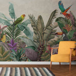 Tapet personalizat Tropical cu plante si papagali exotici - PARROTS AT DAWN