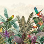 Tapet personalizat Tropical cu plante si papagali exotici - PARROTS AT DAWN