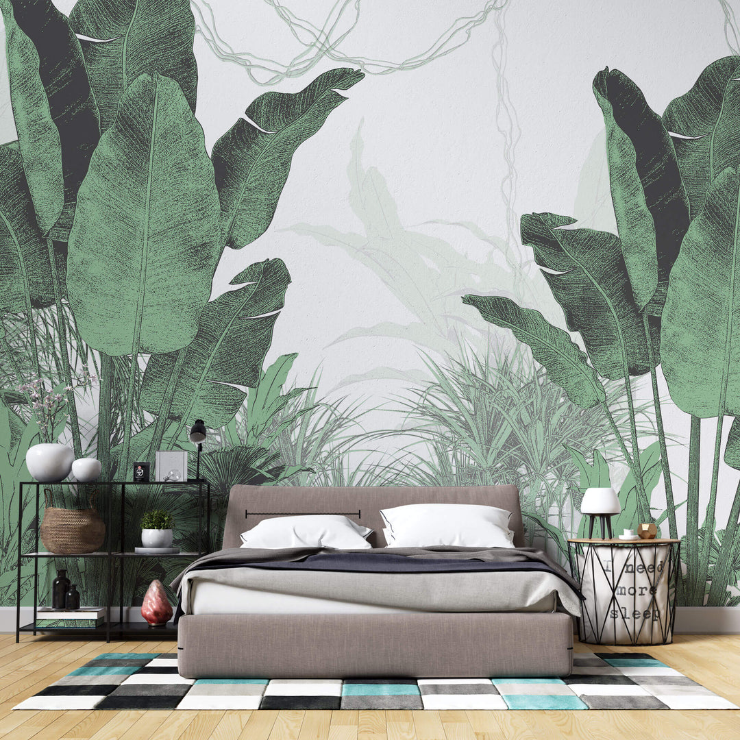 Tapet personalizat Tropical cu plante cu frunze mari verzi - TROPICAL BUSH