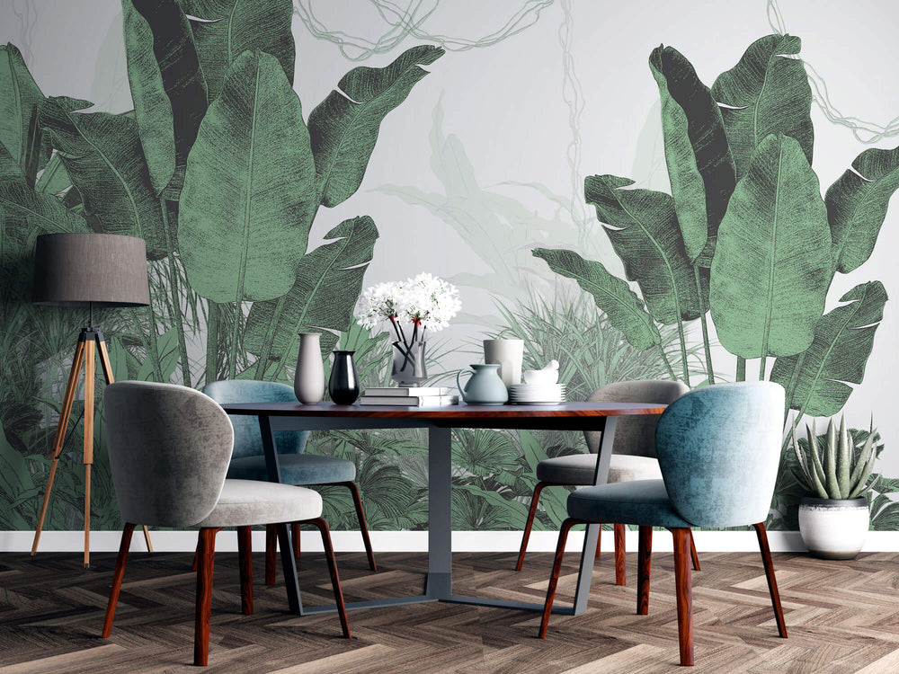 Tapet personalizat Tropical cu plante cu frunze mari verzi - TROPICAL BUSH