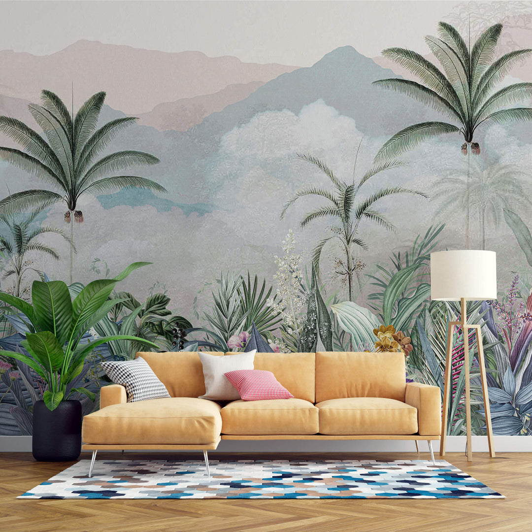 Tapet personalizat Tropical cu plante tropicale intr-un fundal texturat - TROPICAL OASIS