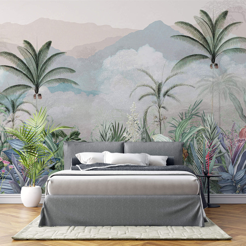 Tapet personalizat Tropical cu plante tropicale intr-un fundal texturat - TROPICAL OASIS