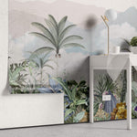 Tapet personalizat Tropical cu plante tropicale intr-un fundal texturat - TROPICAL OASIS