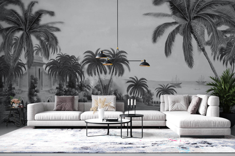 Tapet personalizat Tropical cu peisaj tropical al unui castel la malul marii - DAYDREAM FORTRESS