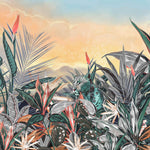 Tapet personalizat Tropical cu peisaj tropical aflat la apus si tigrii - DAWN JUNGLE