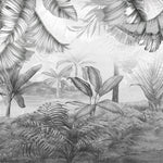 Tapet personalizat Tropical cu plante tropicale ilustrate intr-un stil abstract pe un fundal de plaster in nuante de gri - NARROWED JUNGLE