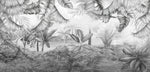 Tapet personalizat Tropical cu plante tropicale ilustrate intr-un stil abstract pe un fundal de plaster in nuante de gri - NARROWED JUNGLE