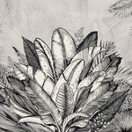 Tapet personalizat Tropical cu plante tropicale in alb negru - GREY TROPICAL LEAVES
