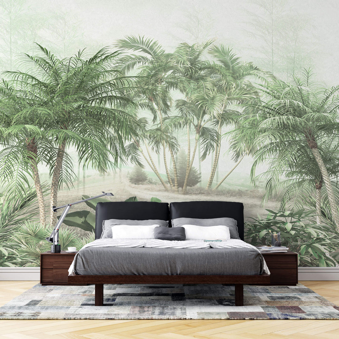 Tapet personalizat Tropical cu padure tropicala verde - WAVY TEXTURED PALMS