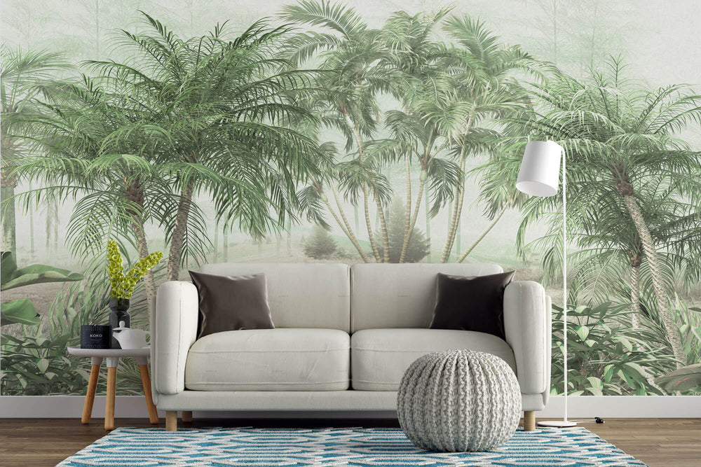 Tapet personalizat Tropical cu padure tropicala verde - WAVY TEXTURED PALMS