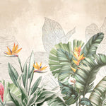 Tapet personalizat Tropical cu plante verzi si papagali exotici - TROPICAL DRAWING