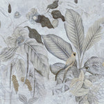 Tapet personalizat Tropical cu pasari si fructe exotice in nuante de albastru-gri - TROPICAL BLUE MURAL