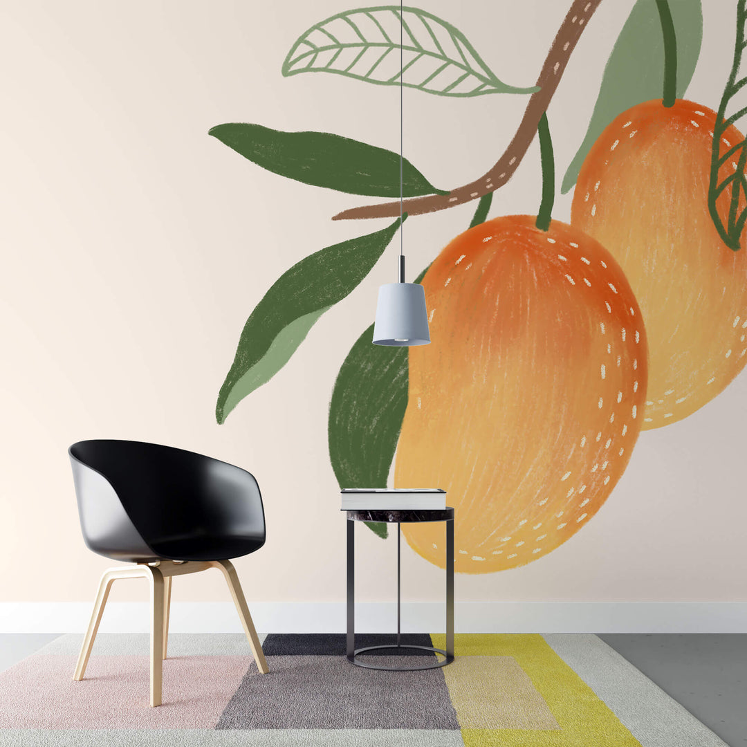 Tapet personalizat cu Fructe cu piersici lunguiete pe un fundal crem - LONG PEACH