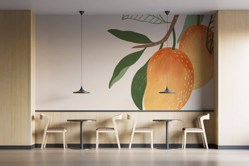 Tapet personalizat cu Fructe cu piersici lunguiete pe un fundal crem - LONG PEACH