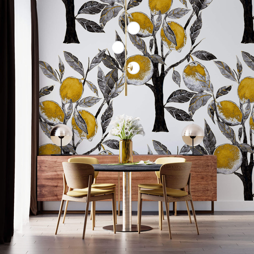 Tapet personalizat cu Fructe cu lamai abstracte - LEMON GREY