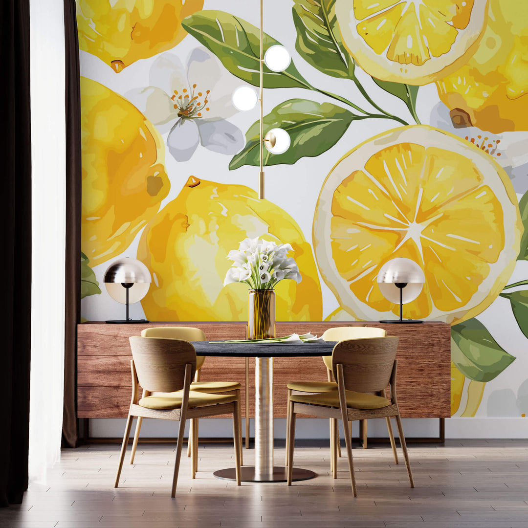 Tapet personalizat cu Fructe cu lamai inflorite - LEMON BLOSSOM