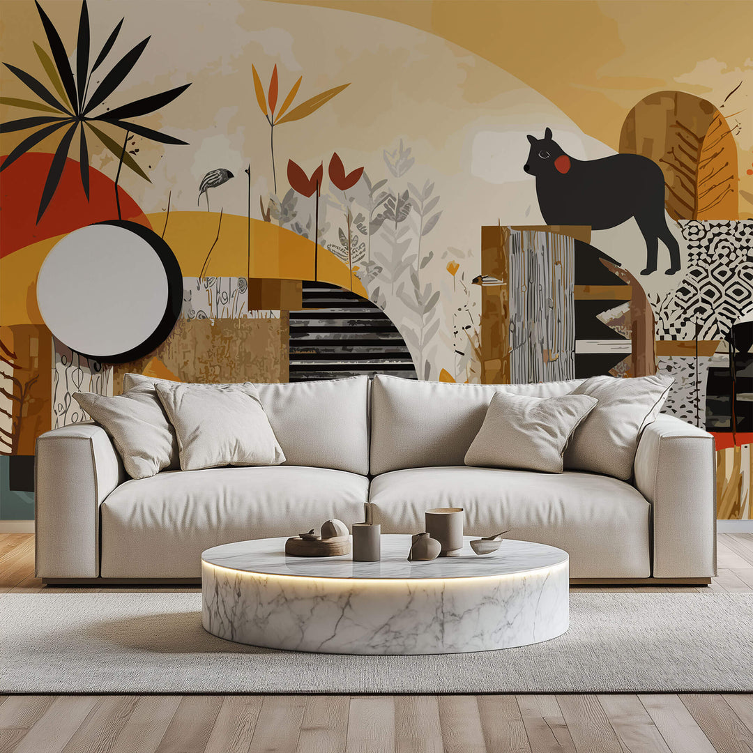 Tapet perosnalizat African cu ilustratii tribale intr-un colaj colorat - AFRICAN COLLAGE