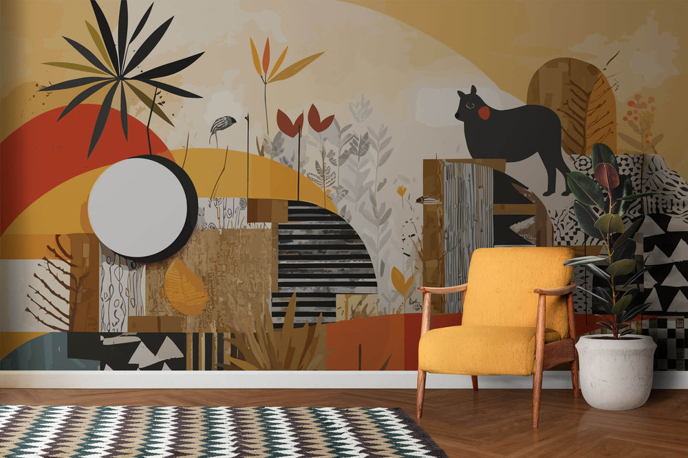 Tapet perosnalizat African cu ilustratii tribale intr-un colaj colorat - AFRICAN COLLAGE