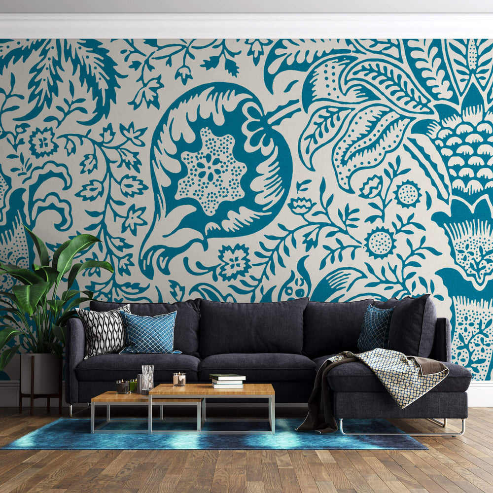 Tapet personalizat Mozaic cu model tropical de mosaic - BLUE INDIAN