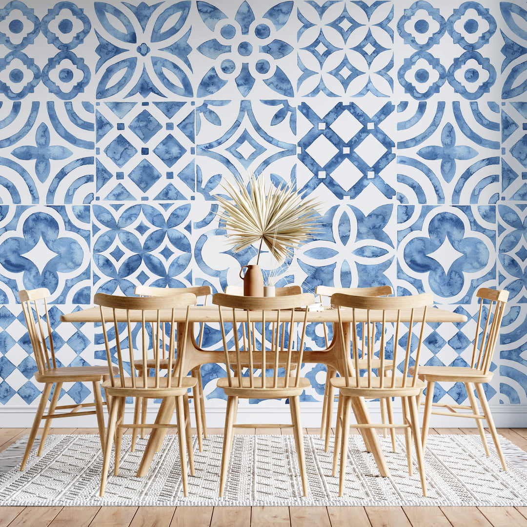 Tapet personalizat Mozaic cu mosaic abstract in nuante de albastru - WATERCOLOR MOSAIQUE