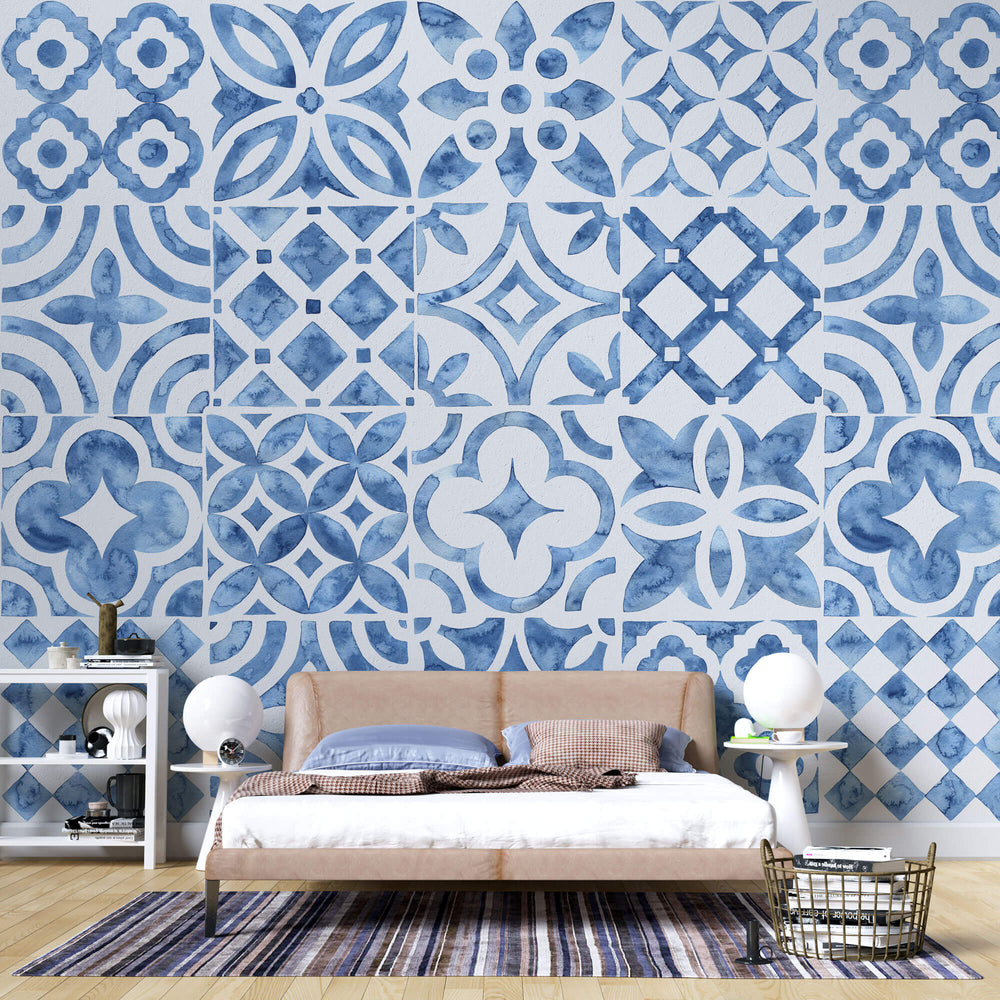 Tapet personalizat Mozaic cu mosaic abstract in nuante de albastru - WATERCOLOR MOSAIQUE