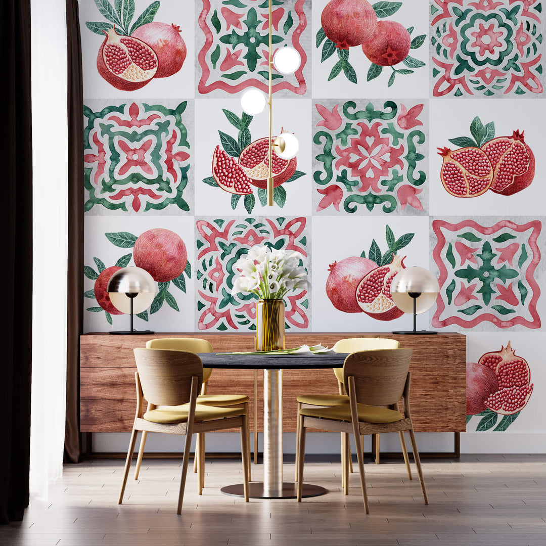 Tapet personalizat Mozaic cu mosaic fructat cu rodii - POMEGRANATE TILES