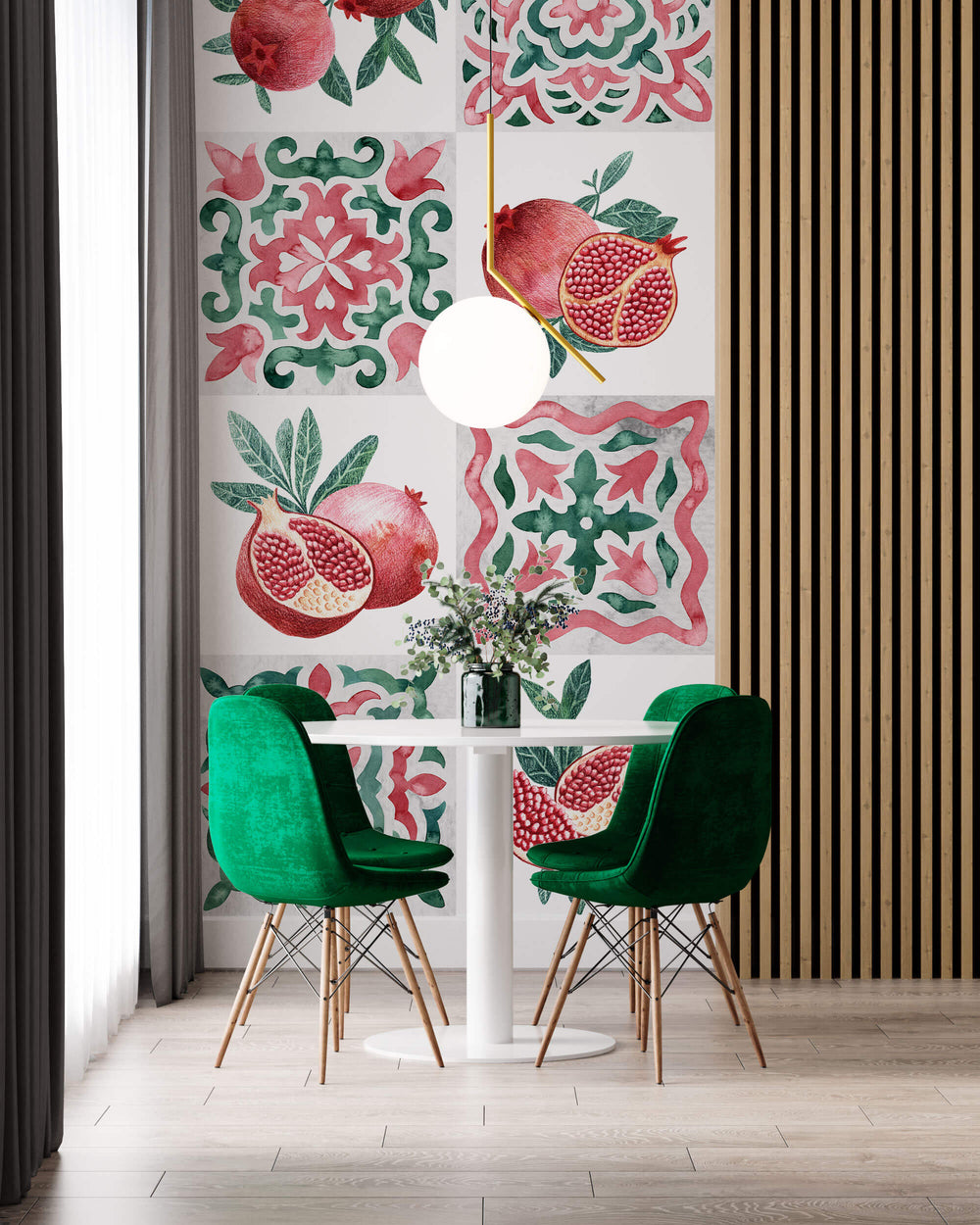 Tapet personalizat Mozaic cu mosaic fructat cu rodii - POMEGRANATE TILES