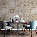 Tapet personalizat Mozaic cu elemente florale in nuante de bej granit - ANCIENT TILES