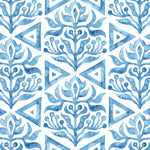 Tapet personalizat Mozaic cu elemente florale in nuante de albastru watercolor - BLUE TRIANGLE TILES